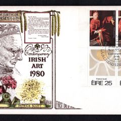 1980 Ireland Anniversaries: Birth Centenary of Sean O'Casey. Irish Art (Gold Painting No 57) Patrick Scott Commemorative Stamps Pairs Illustrated Hibernian First Day Cover (FDC)
