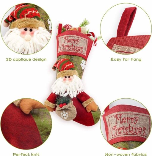 Christmas Stockings, 3 Pack 18" Personalized Xmas Stockings with 3D Snowflake Santa, Snowman, Reindeer for Family Holiday Christmas Party Decorations (FREE POSTAGE)