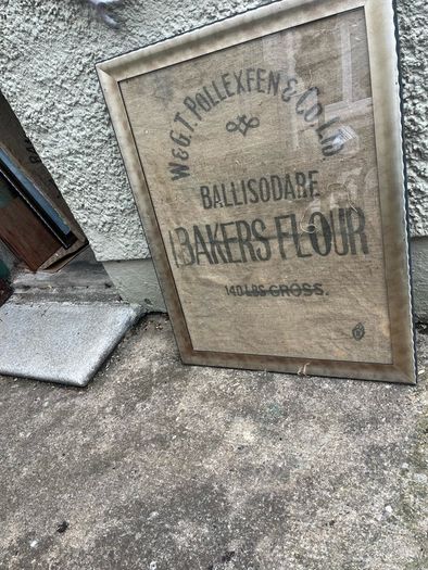 Black and white picture of the mill Rare jute bag framed .W&T.T .Pollexfen &Co LTD . Ballisdare co Sligo