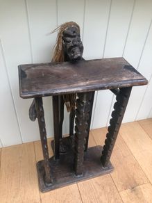 Hand Carved African Wood CD Holder Side Table