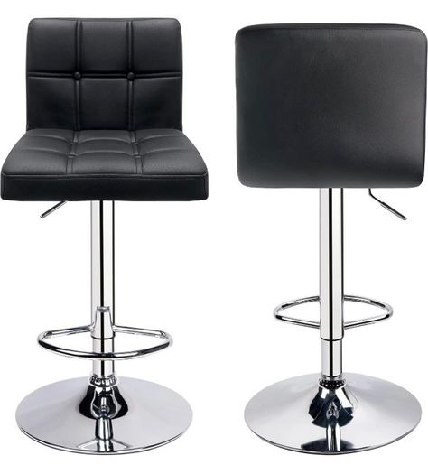 Leader Accessories Bar Stools (2/Set) Adjustable Bar Chairs Breakfast Dining Stools for Kitchen Island Counter PU Leather Double Stitching Square Back with decoration (FREE POSTAGE)