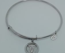 Chrysalis Rhodium Plated Silver Expandable Initial 'V' Bangle New Without Tags CAN POST