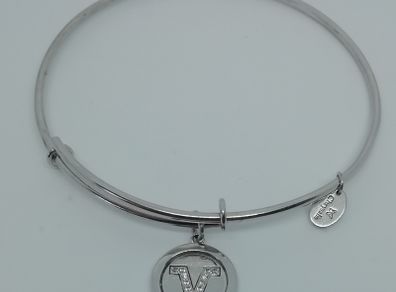 Chrysalis Rhodium Plated Silver Expandable Initial 'V' Bangle New Without Tags CAN POST