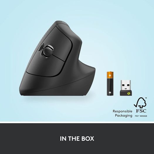 Lift Vertical Ergonomic Mouse, Wireless, Bluetooth or Logi Bolt USB receiver, Quiet clicks, 4 buttons, compatible with Windows/macOS/iPadOS, Laptop, PC - Graphite