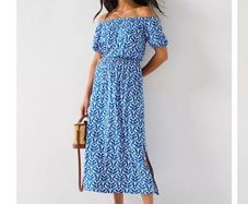 v by very curve be Blue and White and White Bardot summer dress