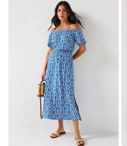 v by very curve be Blue and White and White Bardot summer dress