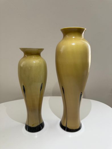 Pair of Caithness Glass (Ebony and Sand) Art Glass Vases with Original Labels