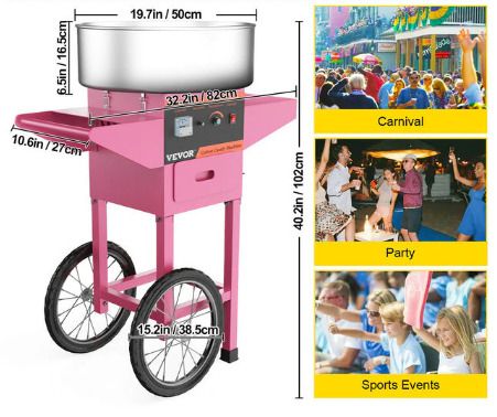 Electric Cotton Candy Machine Commercial Sugar Candy Floss Maker Temperature Controls for Party Festival Carnival Home DIY