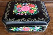 Vintage Pretty Black floral Tin M&amp;S 1985