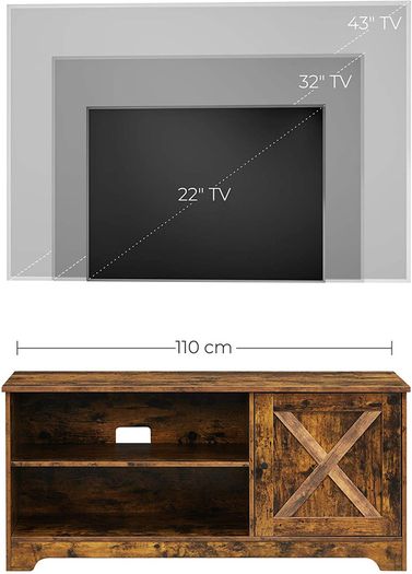 TV cabinet, TV table, TV shelf, for TVs up to 43 inches, rustic country house style, 2 open compartments, vintage brown