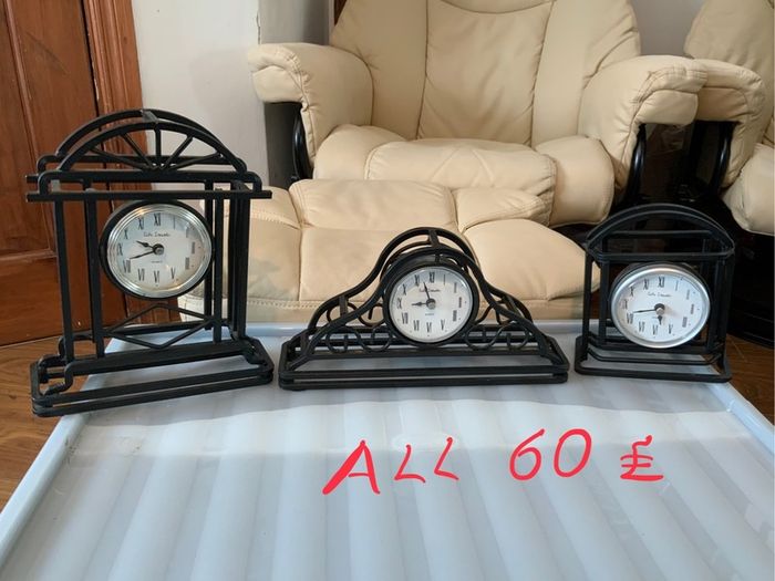 Clock, figures, Display Cabinet