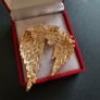 Gold Tone Angel Wing Brooch with Sparkling Crystals Large Guardian Angel Pin Badge Statement Broach Image 7