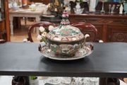 Japanese Kutani / Satsuma-Style Lidded Bowl with Tray