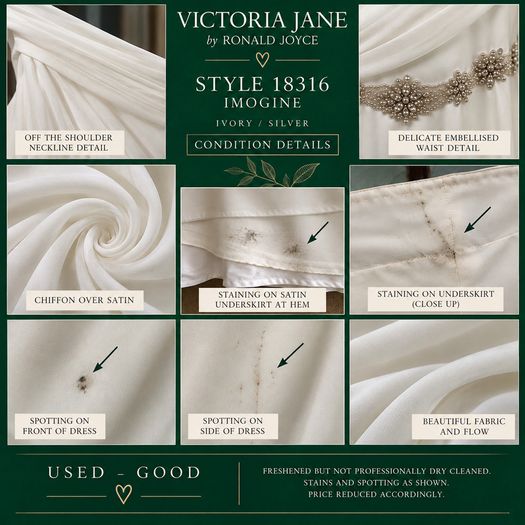 Victoria Jane by Ronald Joyce Imogene Wedding Dress Style 18316 Ivory Silver Altered UK Size 30