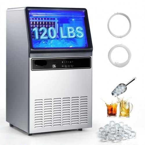 Commercial Ice Maker Machine, 59kg/24H with 15kg Storage, 45 Cubes per Cycle, Stainless Steel Freestanding & Under Counter Ice Maker with LED Display & Self-Cleaning, for Home Bar Restaurant