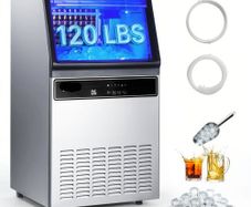 Commercial Ice Maker Machine, 59kg/24H with 15kg Storage, 45 Cubes per Cycle, Stainless Steel Freestanding & Under Counter Ice Maker with LED Display & Self-Cleaning, for Home Bar Restaurant