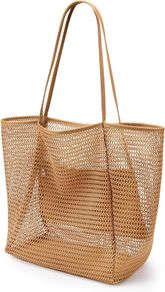 FREE SHIPPING Mesh Tote Bag,23L Beach Bag Extra Large Tote Bags for Women with Zip Pocket Shoulder Bag Summer Beach Bags Reusable Shopping Bag for Picnic Holiday Travel Grocery