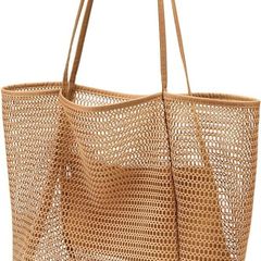 FREE SHIPPING Mesh Tote Bag,23L Beach Bag Extra Large Tote Bags for Women with Zip Pocket Shoulder Bag Summer Beach Bags Reusable Shopping Bag for Picnic Holiday Travel Grocery