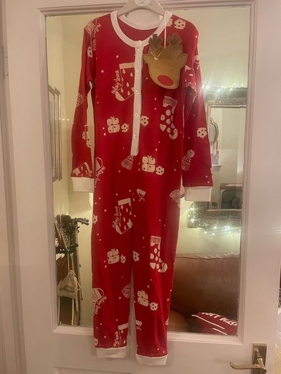 Leigh tucker Christmas nollaig Shona onesie all in one pyjamas