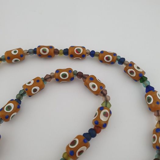 Vintage Venetain Style delicate Dotted Glass Beads & Old Face Glass Pendant Necklace