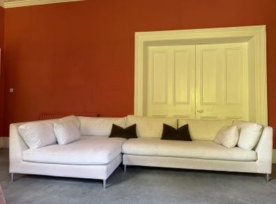 CB2 Large Luxury Cream Feather & Down L-Shaped Sofa