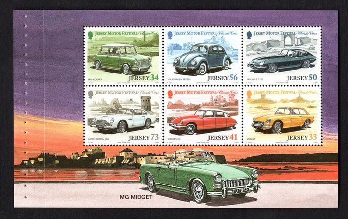 2005 Jersey Motor Festival Classic Cars Commemorative Stamps Booklet Mint Never Hinged (MNH) Photos of panes including