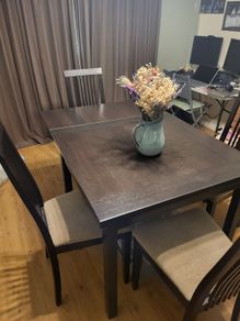 Dining room set: drawer chest, glass cabinets, table and chairs