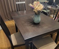 Dining room set: drawer chest, glass cabinets, table and chairs