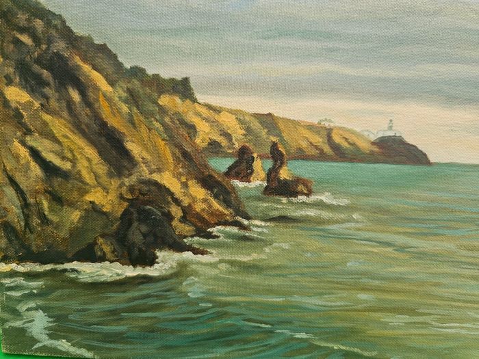 Beautiful Irish Maritime Landscape by Carmel Lynch  Framed Painting on Board