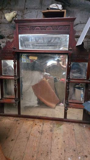 Large Antique Victorian Style Overmantel Mirror Carved Wood
