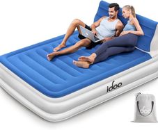 NEW SALE | Air Bed with Headboard, Double Size Inflatable Mattress with Built-in Electric Pump, Comfort Blow Up Bed, Self-inflating Guest Air Mattress