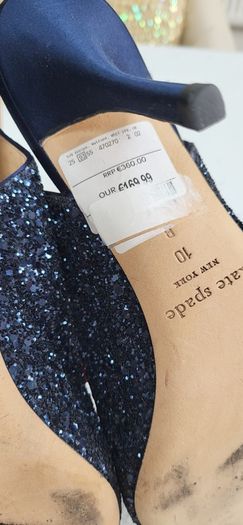 Kate Spade navy glitter bow peep toe sling back heels Sz 42 (Fit 8-8.5UK) - Bnwt - Rrp 360
