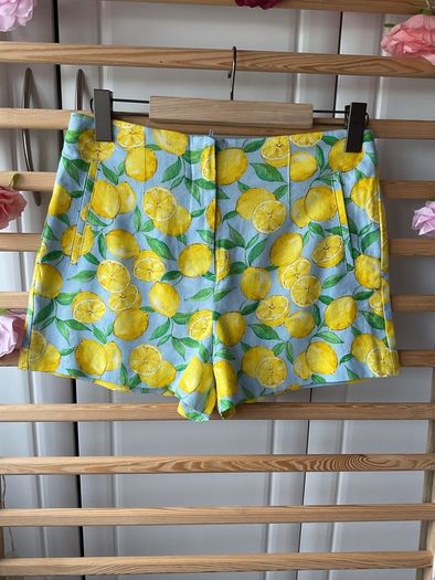 Zara blue & lemon high waisted mediums cotton linen mix