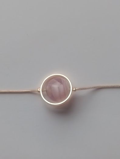 Silver and Pale Pink Stone Station Necklace 18 Inch