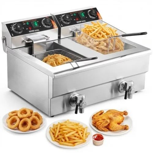 Commercial Deep Fryer, Dual Tank 3000W Electric Countertop Fryer with Basket, 2 x 11.6Qt/11L Double Stainless Steel Oil Fryer with Oil Filtration, Time & Temp Control, for Kitchen Restaurant Use