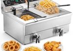 Commercial Deep Fryer, Dual Tank 3000W Electric Countertop Fryer with Basket, 2 x 11.6Qt/11L Double Stainless Steel Oil Fryer with Oil Filtration, Time & Temp Control, for Kitchen Restaurant Use