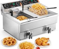 Commercial Deep Fryer, Dual Tank 3000W Electric Countertop Fryer with Basket, 2 x 11.6Qt/11L Double Stainless Steel Oil Fryer with Oil Filtration, Time & Temp Control, for Kitchen Restaurant Use