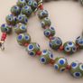 Vintage Venetian Style Thousand Eyes Leaf Green Glass,Blue Eyes Necklace 24 inches Image 5