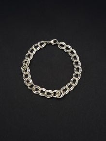 Vintage 925 Sterling Silver Double Link Charm Bracelet