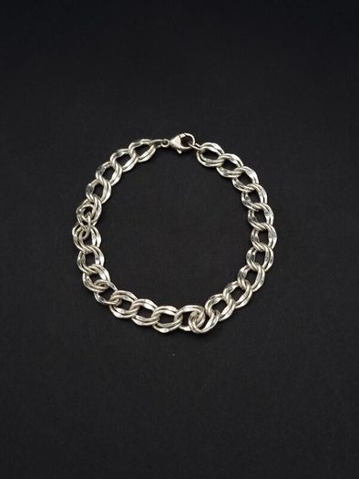 Vintage 925 Sterling Silver Double Link Charm Bracelet