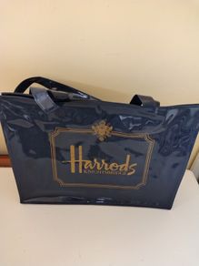 Harrods Tote Bag.  Dark blue PVC with zipped top