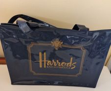 Harrods Tote Bag.  Dark blue PVC with zipped top