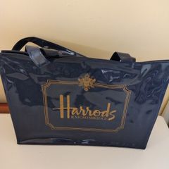 Harrods Tote Bag.  Dark blue PVC with zipped top