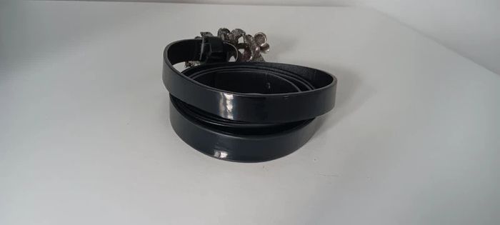 Black Patent Belt with Silver Metal Rose Buckle