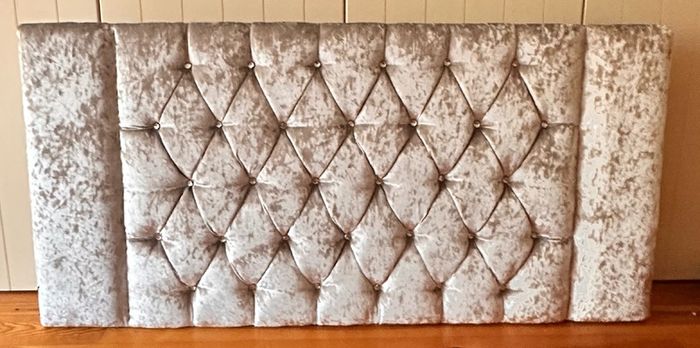 Silver Crushed Velvet Tufted Headboard - 5ftx2.5ft