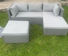 patio sofa, footstool, cushions & cover