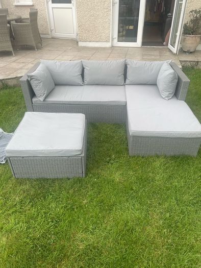 patio sofa, footstool, cushions & cover
