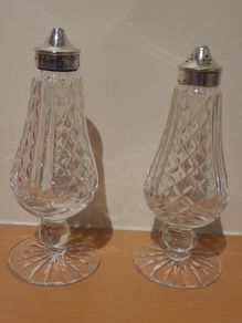 Lismore Waterford Crystal salt and pepper set. Silver tops
