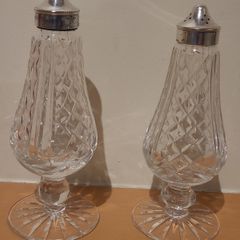 Lismore Waterford Crystal salt and pepper set. Silver tops