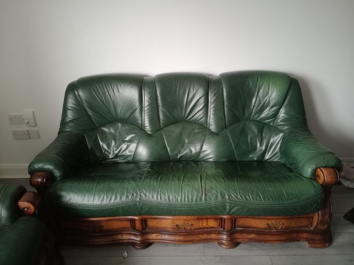 Calfskin Patent leather couches in deep green